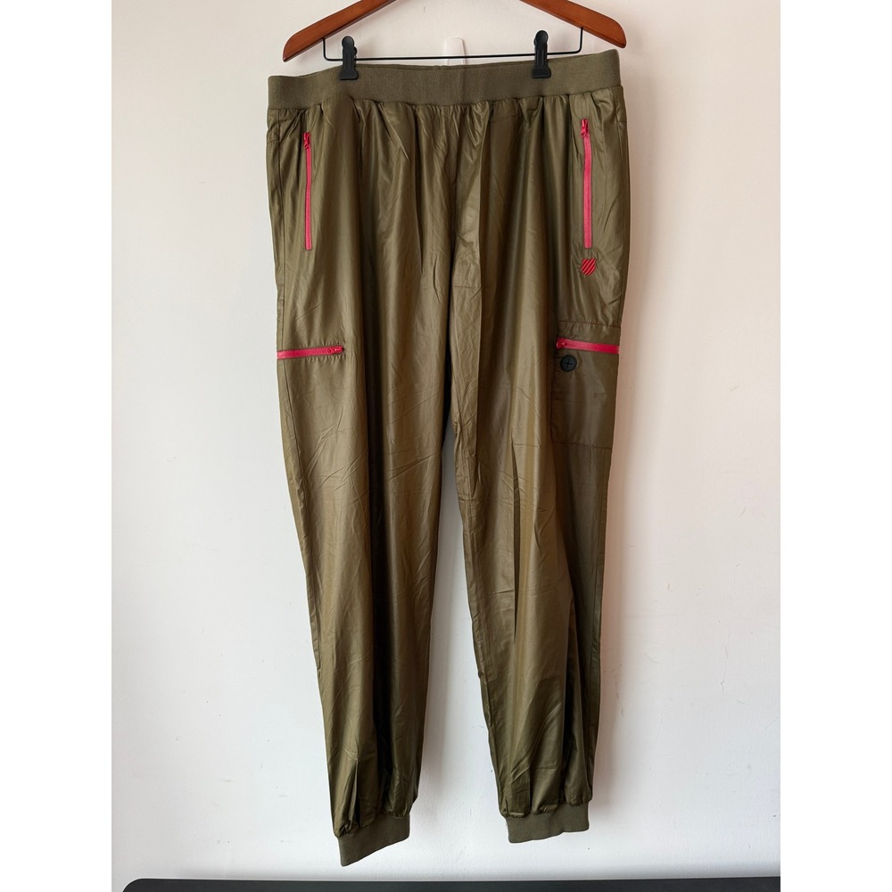 K-Swiss Mens Track Pants Olive Green Pink Zip Cargo Joggers 2XL NWT New
